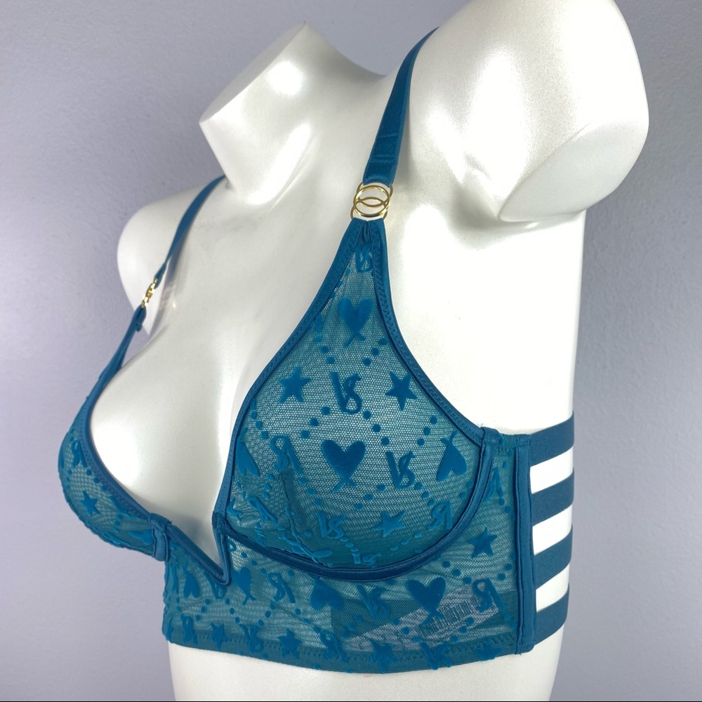 Green Ringmaster Bra and Thong Set Velvet/Mesh XS - Picture 2 of 8